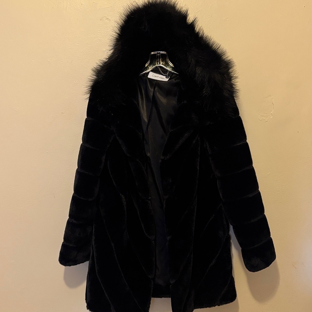 Calvin Klein Plush Black Teddy Coat